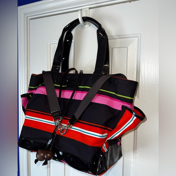 Kate Spade ♠️ Designer Diaper Bag Classic Pink & Orange Striped Coated Canvas💗 - Picture 1 of 14
